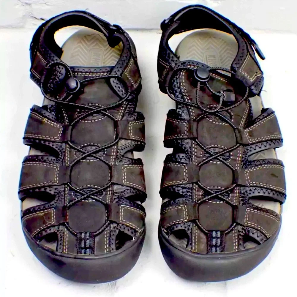 Khombu Men's Fisherman Sandals Travis Black Hiking Water Adjustable Size 12M